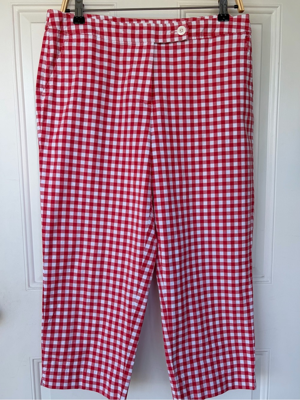 •Talbots• Red & White Gingham Stretch Cropped/Capri Pants - Size 12